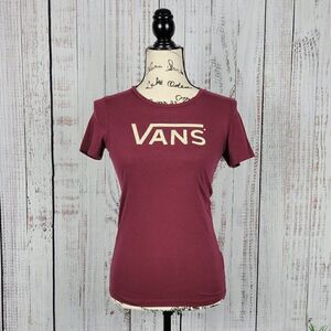 Vans Maroon Small Basic Classic Skater Punk Graphic Short Sleeve Tee Shirt